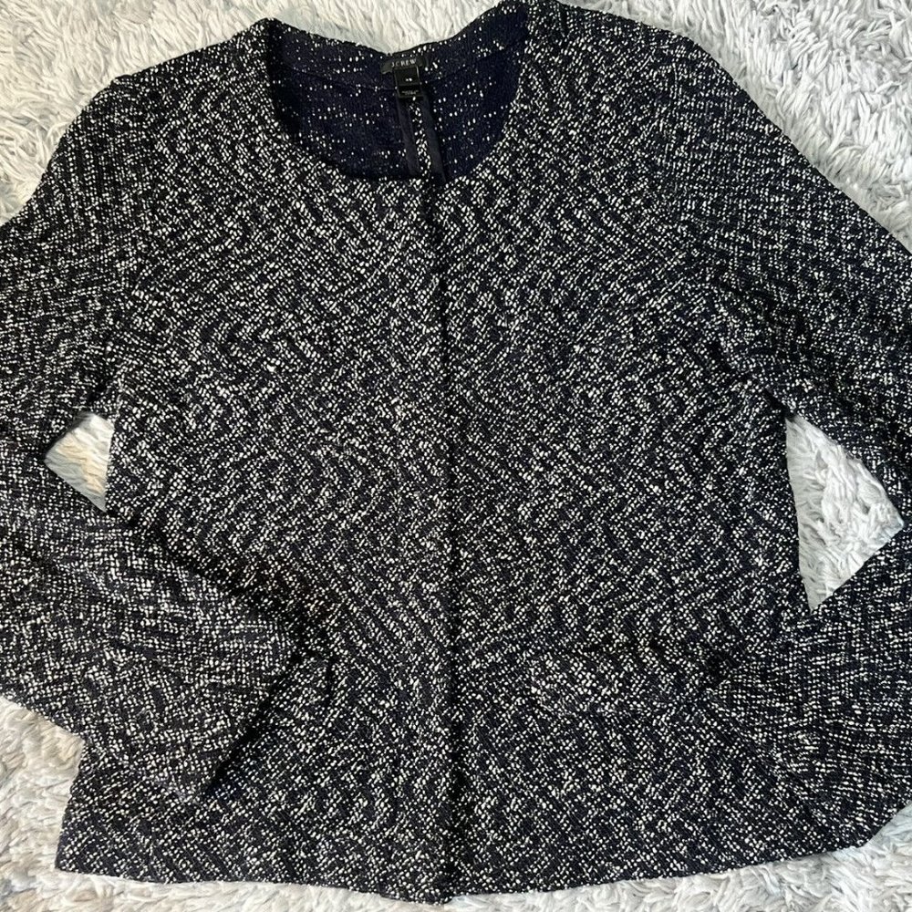 J. Crew Micro Tweed Jacket Blazer Navy Blue Full Zip Size XS Blue Stretch 17174